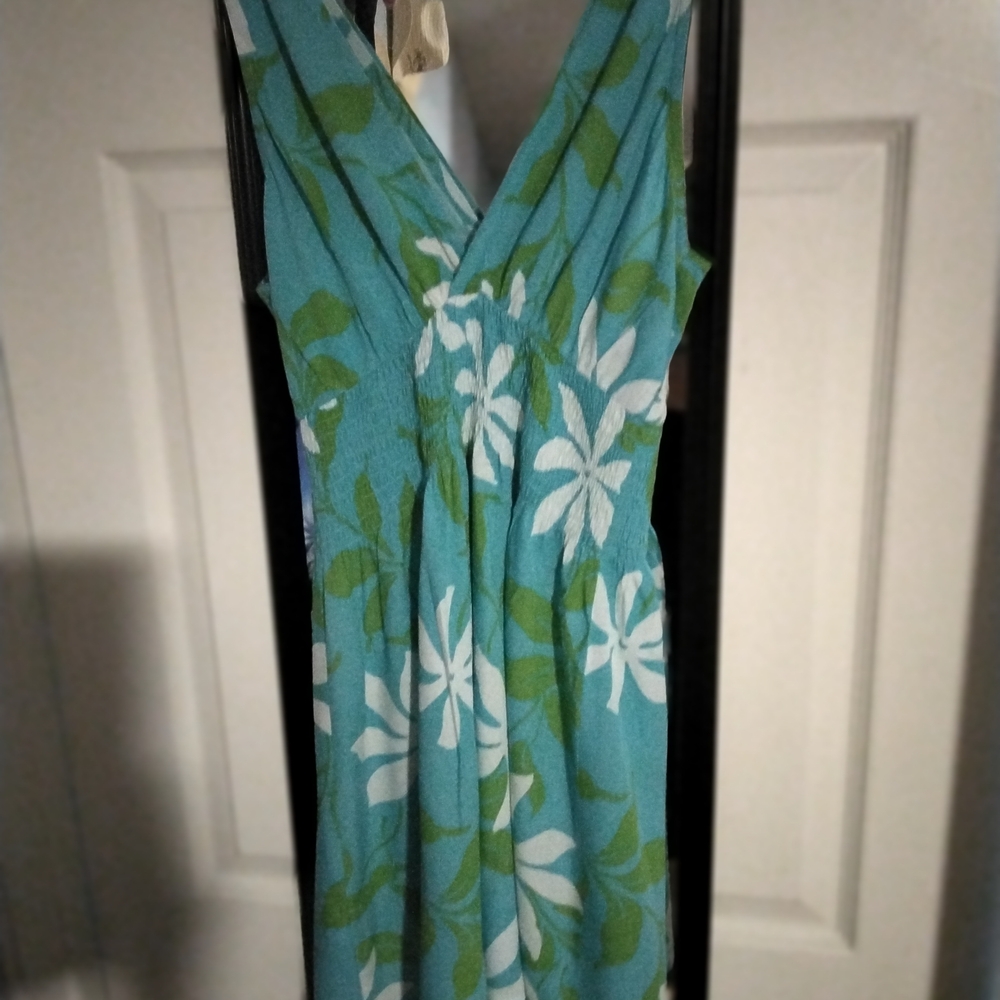 Tropical Floral Maxi Dress in Blue and Green